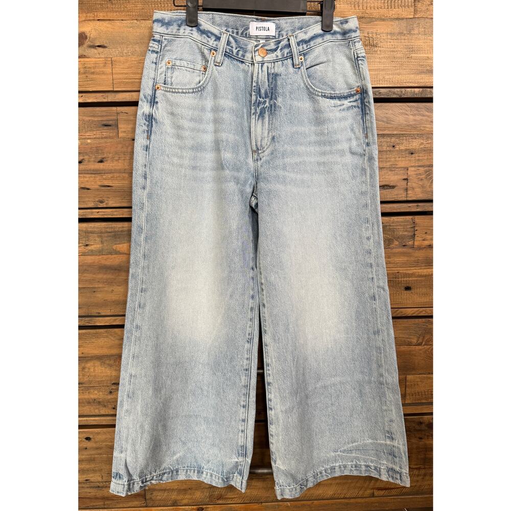 PISTOLA Women's Light Wash Wide Leg High Rise Crop Denim Jeans Sz 26